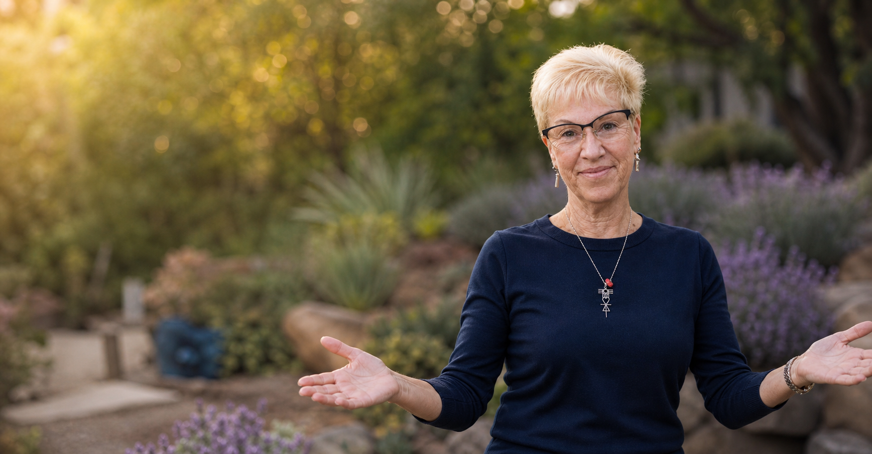 Teresa Whitney standing outdoors with an open, welcoming posture
